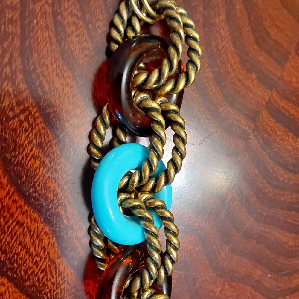 Chico's Elegant Gold and Blue Chain Bracelet - Picture 4 of 4